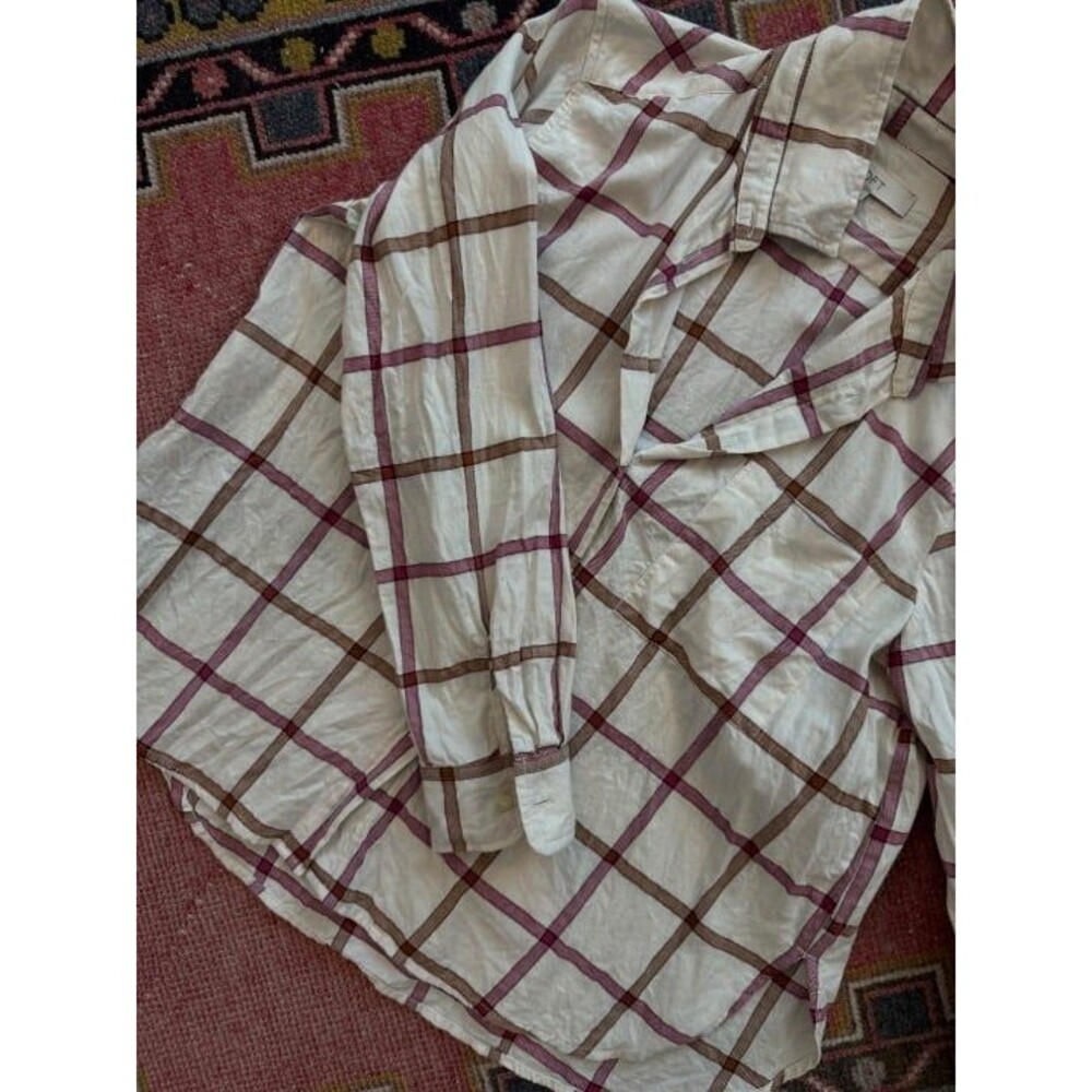 Loft Women’s Plaid Button-Up Shirt fall colors, size medium - Picture 2 of 3